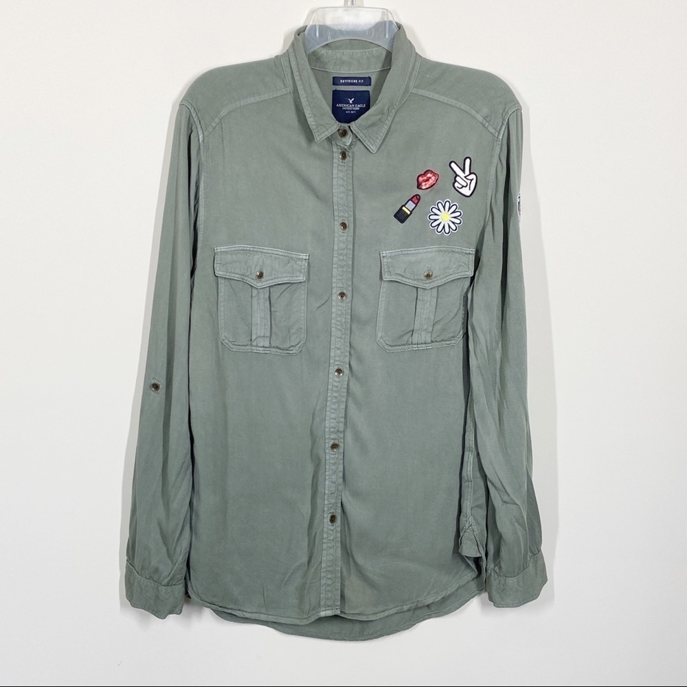 American Eagle Army Green Shirt Boyfriend Fit Size M - Picture 6 of 6